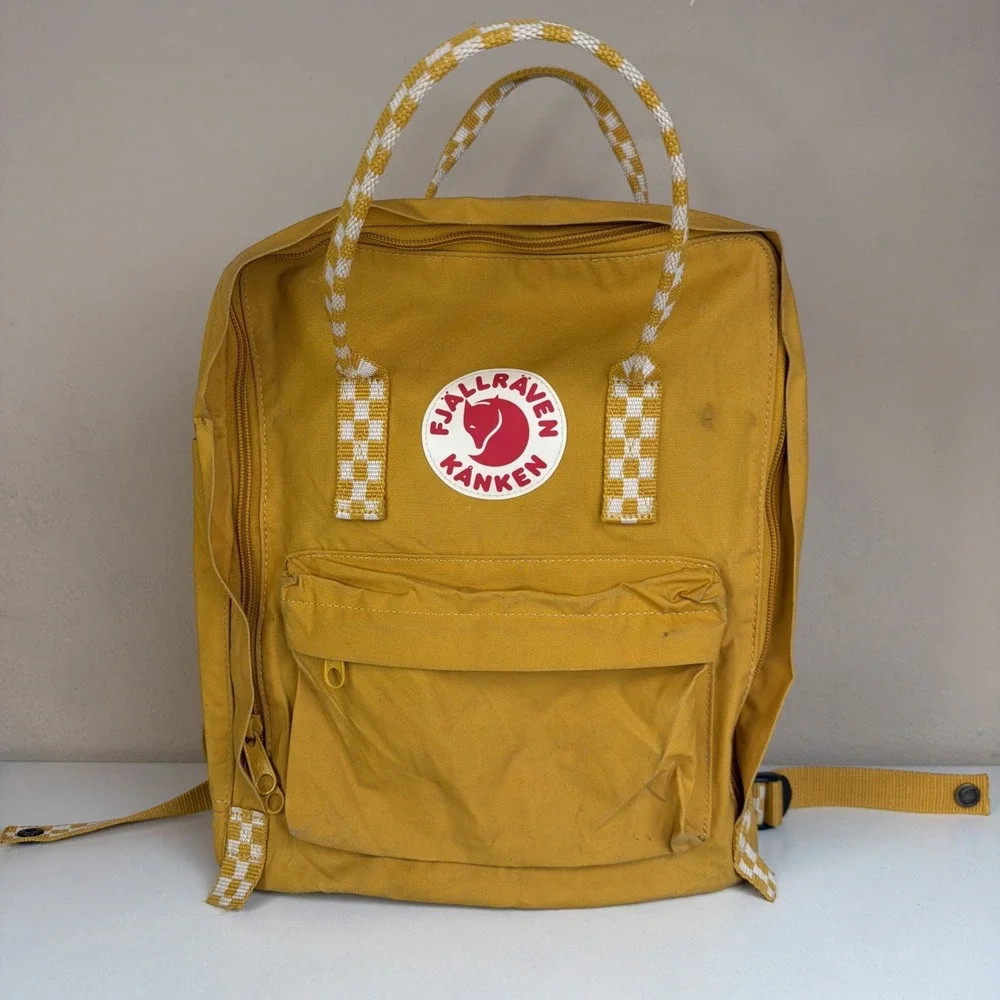 Fjallraven Kanken Checkered Backpack Ochre chess pattern Yellow